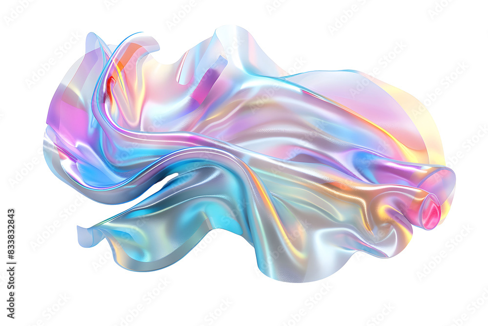 Iridescent holographic shape isolated on white background. Wavy silver three dimensional figure. Iridescent holographic shape isolated on white background. Wavy silver three dimensional figure.
