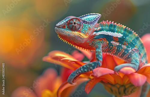 Chameleon on a flower. Created with Ai