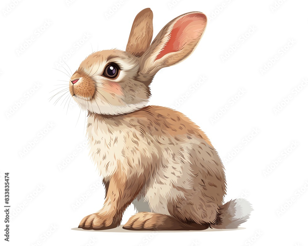 Obraz premium Adorable cartoon rabbit illustration showcasing a cute bunny with large ears and fluffy fur, perfect for children's books and holiday designs.