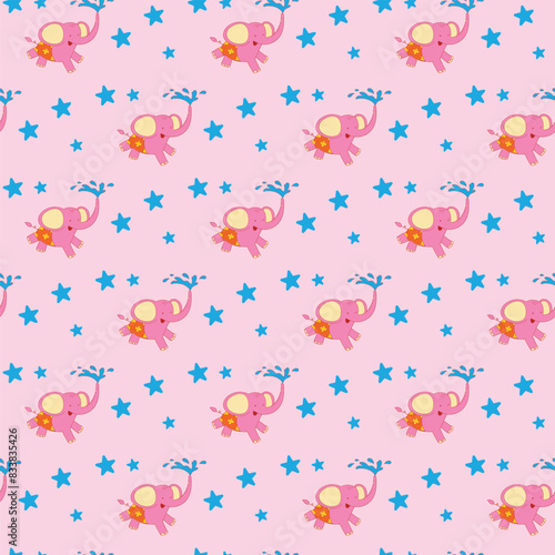 Playful Baby Elephants Seamless Vector Pattern Design