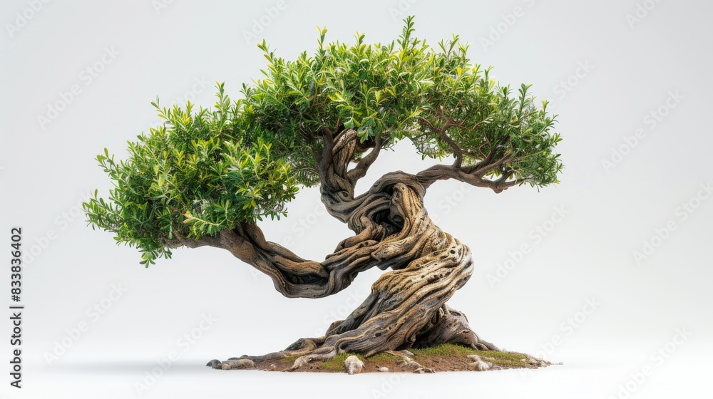 Single olive tree with its twisted trunk, isolated on a white studio background Single olive tree with its twisted trunk, isolated on a white studio background