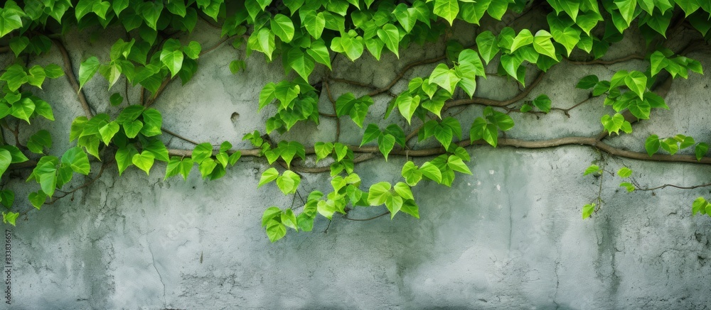 A vibrant green creeper plant climbing a wall with ample copy space image. A vibrant green creeper plant climbing a wall with ample copy space image.