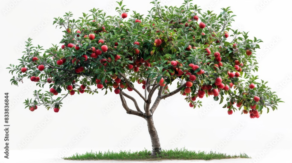 Single apple tree with visible fruit, isolated on a white studio background Single apple tree with visible fruit, isolated on a white studio background