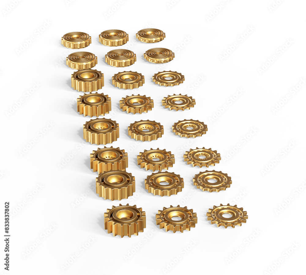 Connecting gears on white 3d render Connecting gears on white 3d render