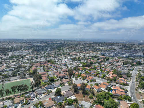Aerial view of houses and communities in Vista, Carlsbad in North County of San Diego, California. USA.