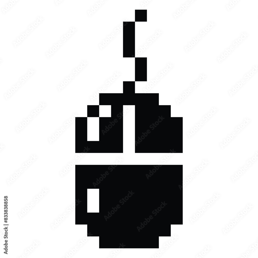 8 bit pixel computer mouse vector icon. Pointer controller for game assets. Black silhouette illustration. 8 bit pixel computer mouse vector icon. Pointer controller for game assets. Black silhouette illustration.