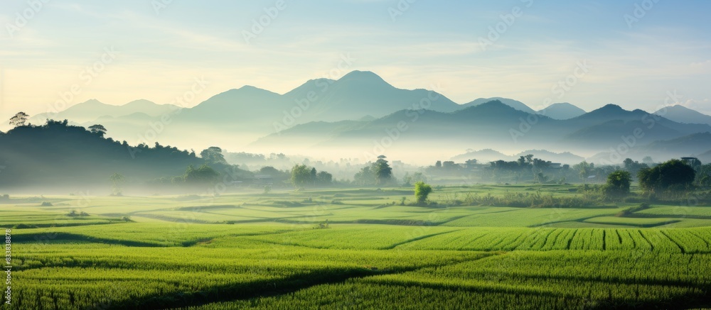 Fototapeta premium Morning view of rice fields with copy space image.