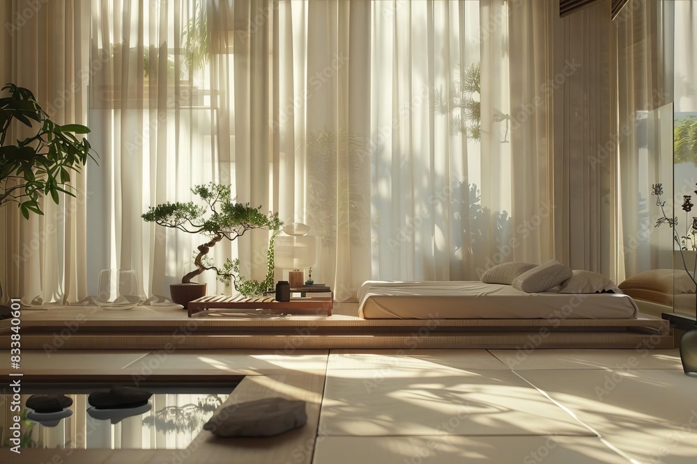 A Zen minimalist living room with a neutral color palette A Zen minimalist living room with a neutral color palette