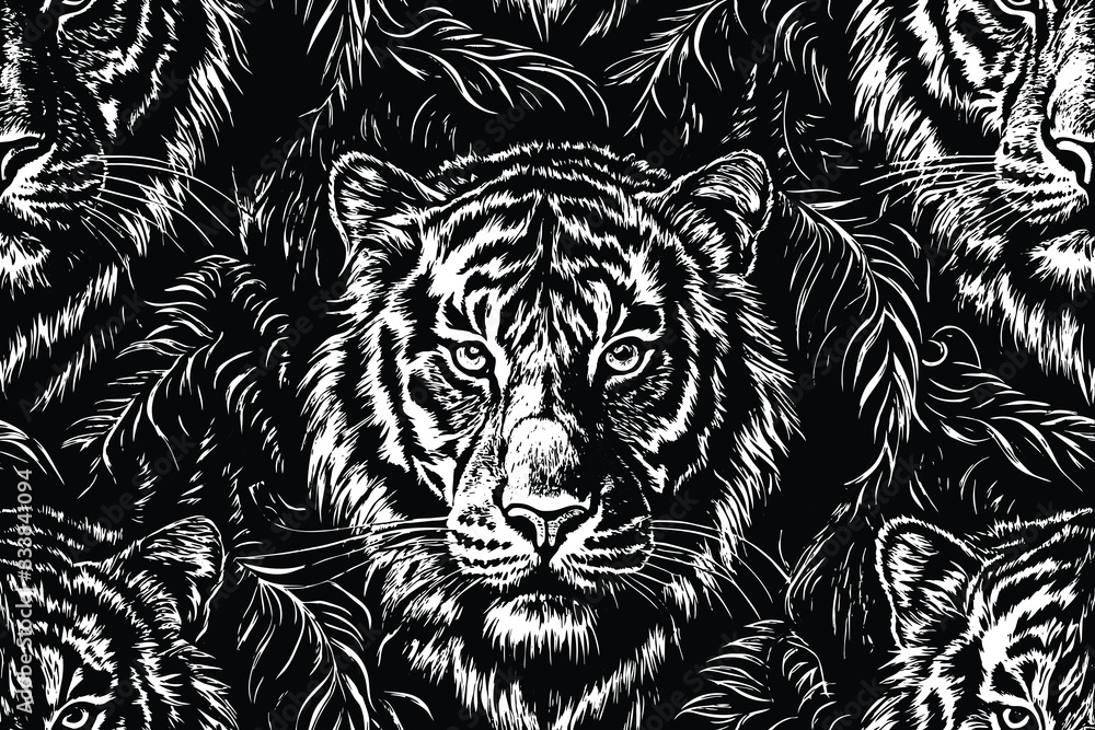 Fototapeta premium Wild Tiger Pattern Black White Design