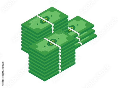 Money, Dollar banknotes pile, stack vector illustration isolated on white background.