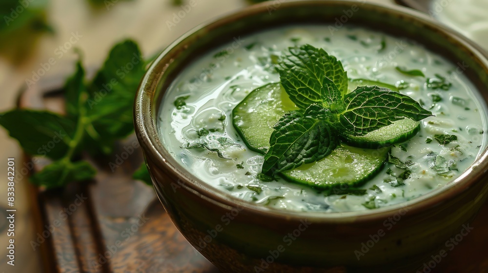 Chilled soup featuring yogurt Chilled soup with cucumber and herbs served with yogurt Chilled soup featuring yogurt Chilled soup with cucumber and herbs served with yogurt