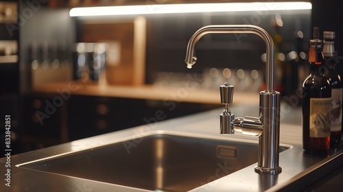 A compact and space-saving swivel bar tap in stainless steel, ideal for small kitchen sinks or bar areas, providing functionality without sacrificing style.