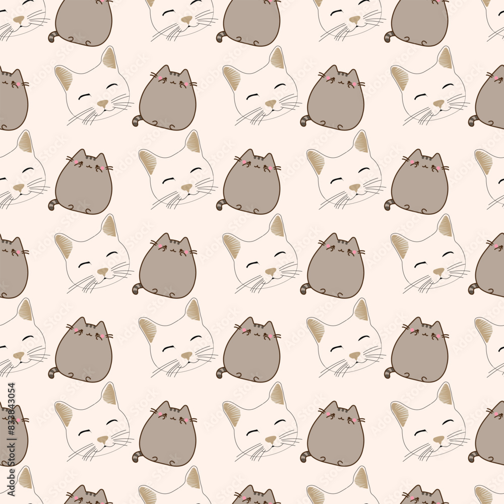 Fototapeta premium Smiling Cat Seamless Vector Pattern Design