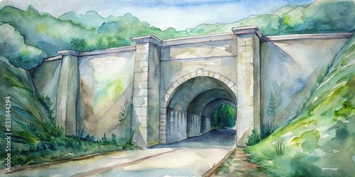 Reinforced concrete tunnel structure with side openings, watercolor , tunnel, structure, reinforced concrete, side openings, watercolor,architecture, engineering, underground photo