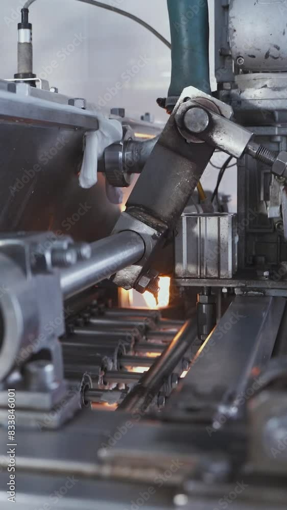 Automatic machine for the production of marshmallows. Rotating shaft and pistons of an automatic conveyor machine in a confectionery factory. Vertical video. Automatic machine for the production of marshmallows. Rotating shaft and pistons of an automatic conveyor machine in a confectionery factory. Vertical video.