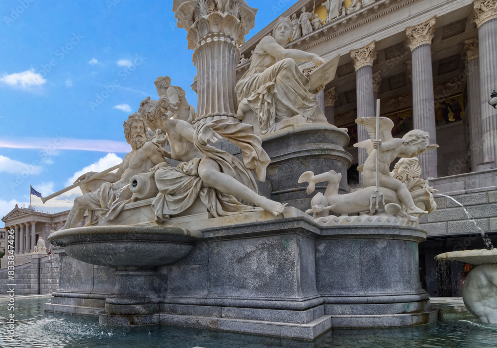 Fountain and statue in front of the Austrian parliament building, Vienna, Austria Fountain and statue in front of the Austrian parliament building, Vienna, Austria