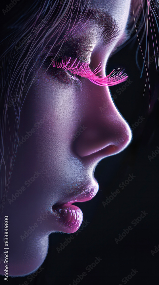 Beautiful woman on color eyelash extension procedure in spa salon. Concept fashion.Generative AI Beautiful woman on color eyelash extension procedure in spa salon. Concept fashion.Generative AI
