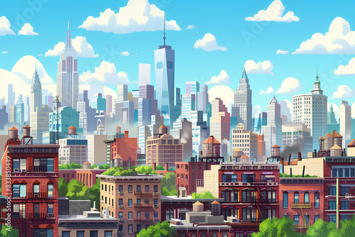 Beautiful panoramic view, New York, USA, downtown, vector, 3d rendering