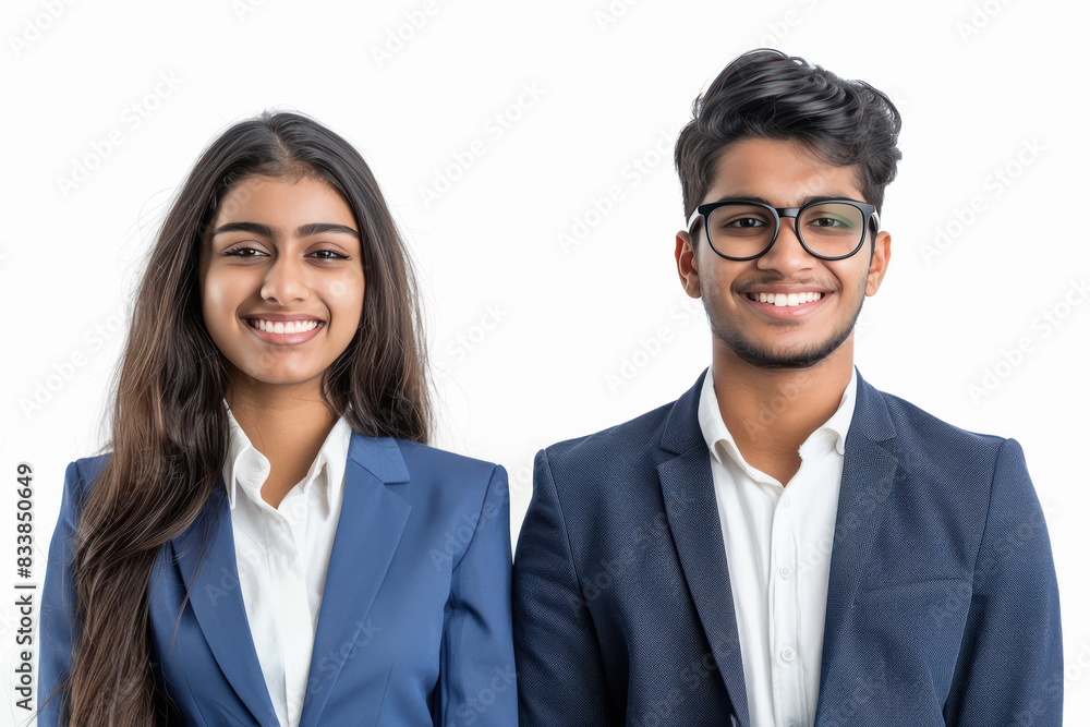 young indian businessman and business woman standing together young indian businessman and business woman standing together