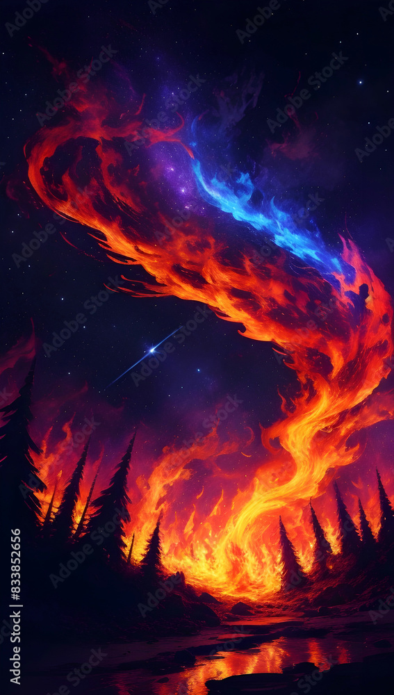 Fototapeta premium A mesmerizing fire flame amazing scene in vivid colors.