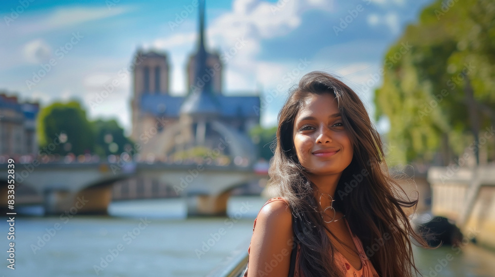 young indian woman standing at tourist place young indian woman standing at tourist place