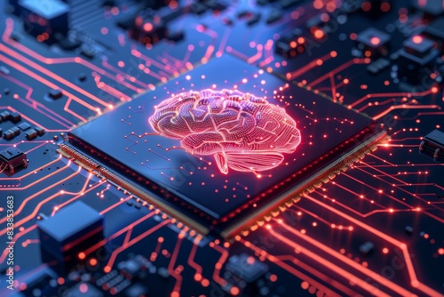 Close up of a neural network on a microchip, symbolizing advanced technology and artificial intelligence