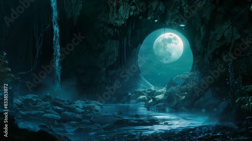 A mysterious cave entrance bathed in soft moonlight, hinting at hidden treasures and ancient mysteries waiting to be discovered within a fantastical underworld.