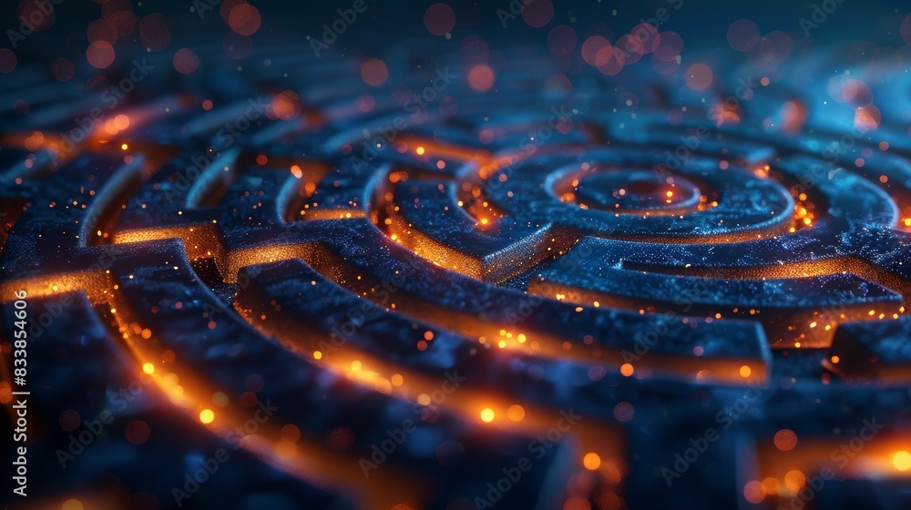 An abstract 3D illustration of a labyrinth with glowing pathways, symbolizing the journey of exploration and discovery in pursuit of a vision. An abstract 3D illustration of a labyrinth with glowing pathways, symbolizing the journey of exploration and discovery in pursuit of a vision.