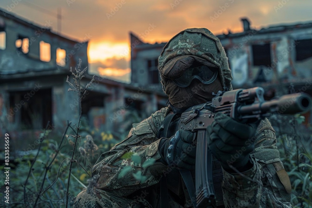 Soldier in the war zone. Soldier in the war zone.