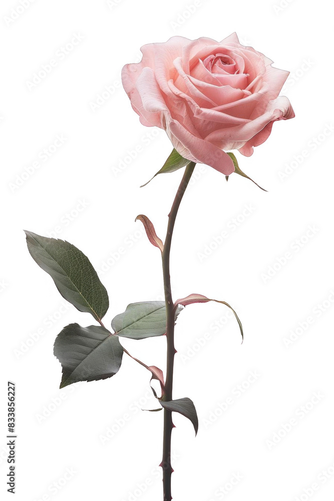 A beautiful pink rose in full bloom with stem and leaves isolated on a transparent background. A beautiful pink rose in full bloom with stem and leaves isolated on a transparent background.