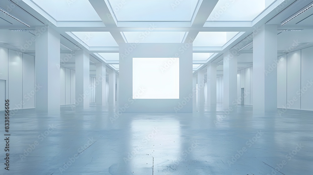 Fototapeta premium Frozen Invitation An Empty Picture Frame Echoing Infinite Potential in a Vast Digital Art Gallery
