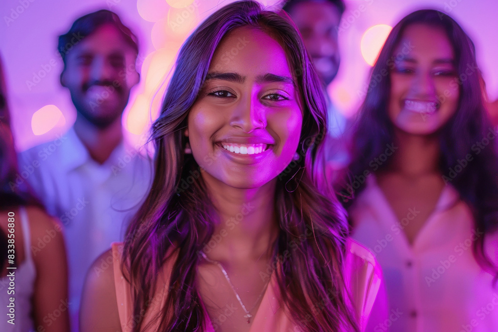 young indian friends group on purple background young indian friends group on purple background
