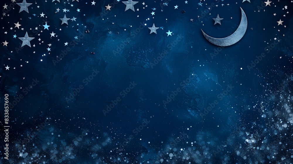 Subtle Night Background Subtle Eid ul Adha night sky with silver stars and a crescent moon on a ...