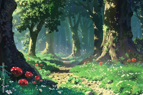 lush forest with mossy trees and vines