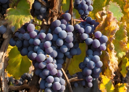 Ripe clusters of pinot meunier grapes in autuimn photo