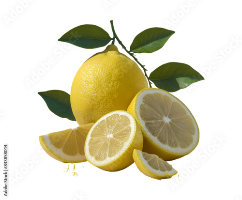 Wallpaper Mural Lemon fruit with leaf isolate. Lemon whole, half, slice, leaves on white. Lemon slices with zest isolated on transparent background Ai generative. Torontodigital.ca