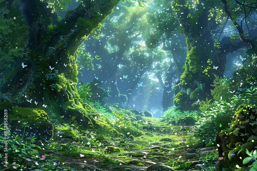 ancient forest with mossy trees and vines ancient forest with mossy trees and vines