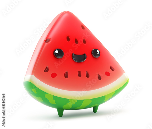 Happy watermelon slice character with expressive eyes on white backgrund