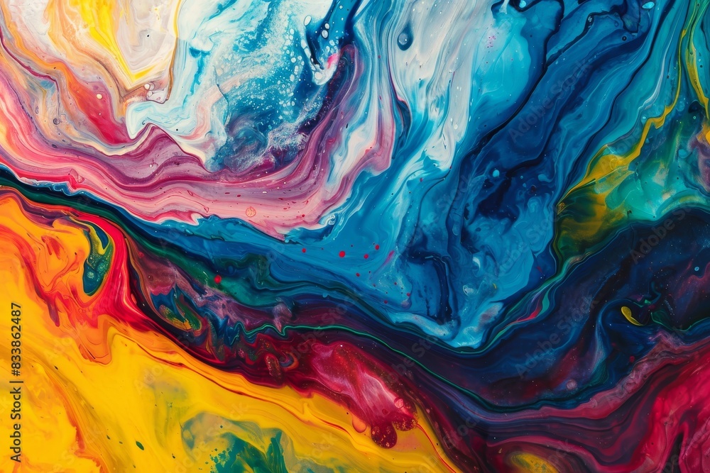 Colorful abstract painting with vibrant swirls of blue, red, and yellow, creating a dynamic and energetic composition, AI-generated Colorful abstract painting with vibrant swirls of blue, red, and yellow, creating a dynamic and energetic composition, AI-generated