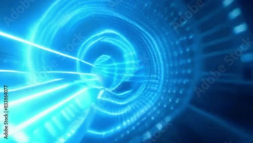 Blue particles vortex lights throb and illuminate a vibrant nebula, with stars and particles dancing to the rhythmic pulses, 4K High-Quality tech background Animation Video