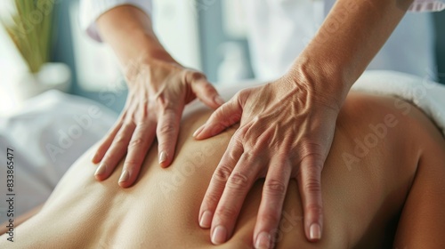 A skilled therapist s hands gently massaging a client s back providing relaxation and relief.