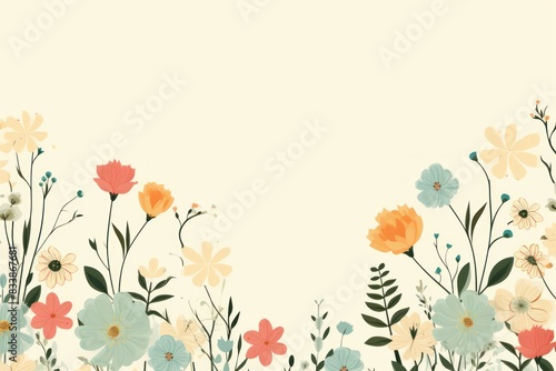 Cute cartoon flower border on a light  background  vector  clean flower summer spring greetings card wedding birthday template mockup banner design digital