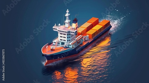 isometric image of a cargo ship photo