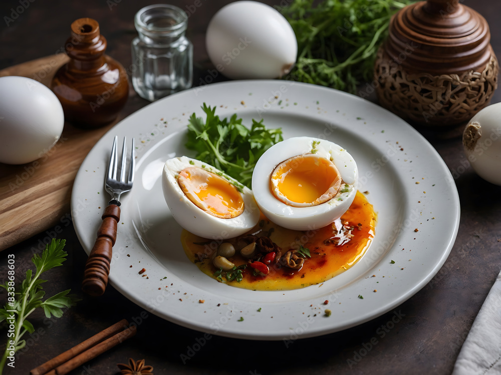 Balut (Philippines), A fertilized duck egg with a partially developed embryo, all arranged on a plate and a nice composition. Balut (Philippines), A fertilized duck egg with a partially developed embryo, all arranged on a plate and a nice composition.