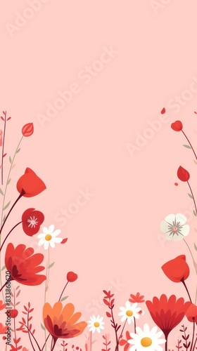 Cute cartoon flower border on a light  background, vector, clean flower summer spring greetings card wedding birthday template mockup banner design digital © Michael