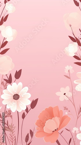 Cute cartoon flower border on a light  background  vector  clean flower summer spring greetings card wedding birthday template mockup banner design digital