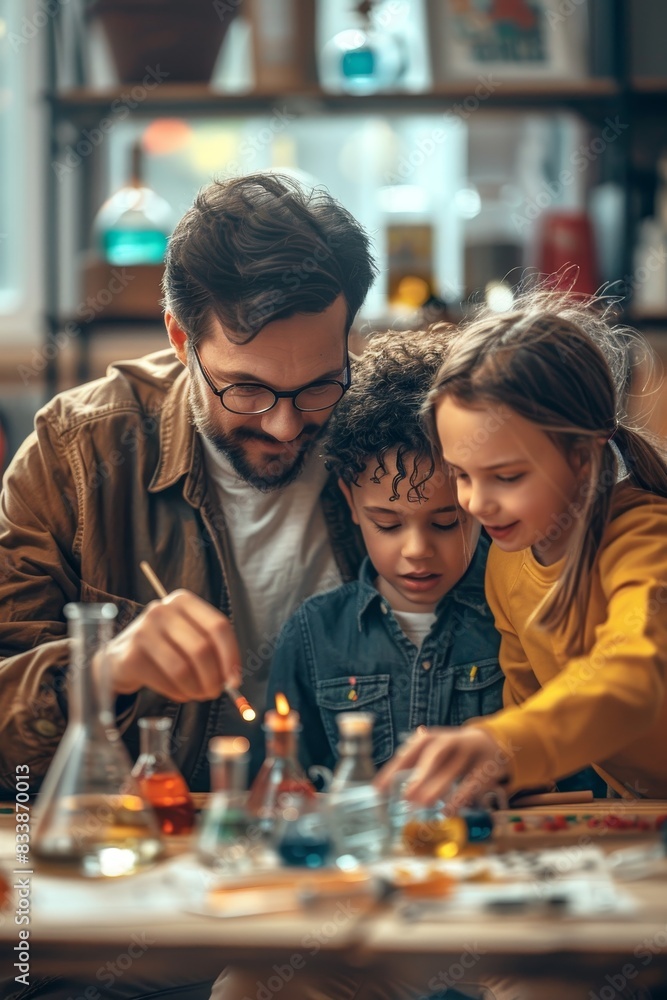 Happy Father's Day Family Bonding - Father Playing Board Games with Son and Daughter in Colorful Vector Illustration Happy Father's Day Family Bonding - Father Playing Board Games with Son and Daughter in Colorful Vector Illustration