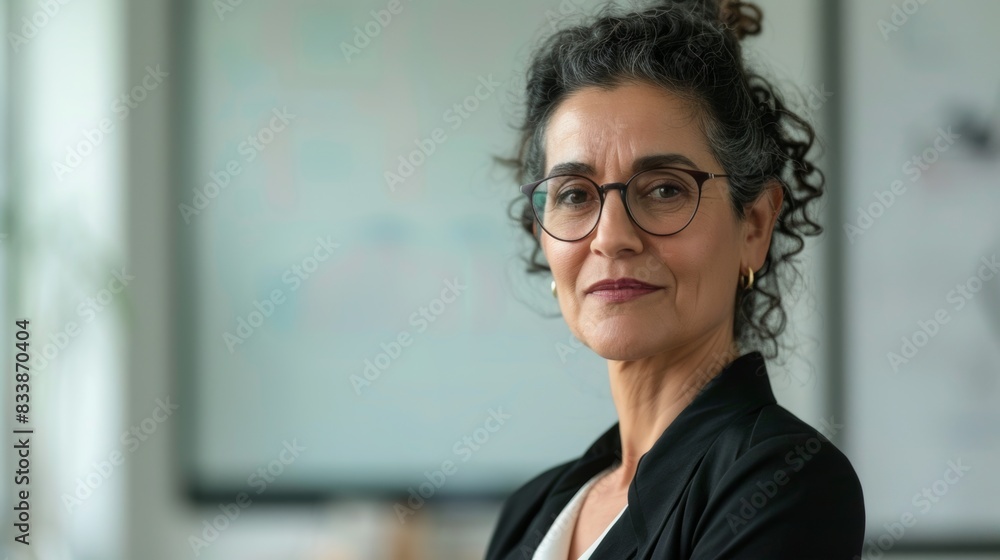 A poised woman with curly hair wearing glasses and a black blazer looking directly at the camera with a slight smile. A poised woman with curly hair wearing glasses and a black blazer looking directly at the camera with a slight smile.