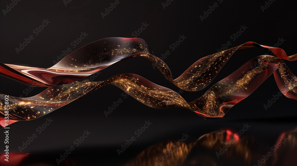 Floating Silk Ribbon; In an infinite black space with a reflective ...