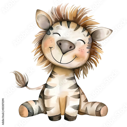 Watercolor illustration of a cute Baby Zebra hand drawn in pastel colors. Drawing of horse with stripes for childish nursery art and baby shower invitations. This African animal for kids birthday